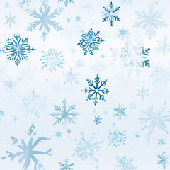 Seamless pattern of snowflakes on a blue background.