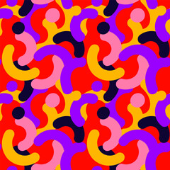 Creative geometric colorful bright red background. Seamless pattern with abstract elements and dynamic shapes. Compositions of colored spots and waves. Template for design.