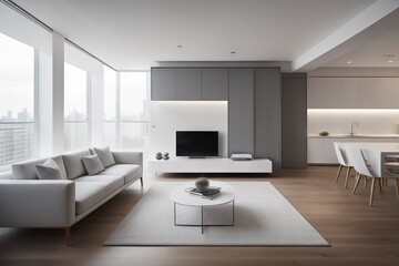 Fototapeta na wymiar Modern weiss apartment interior panorama