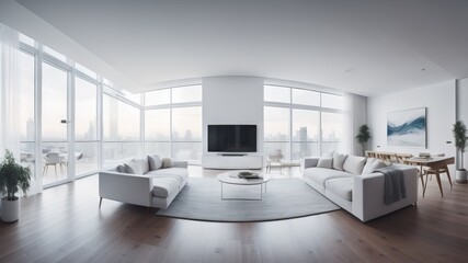 Fototapeta na wymiar Modern weiss apartment interior panorama
