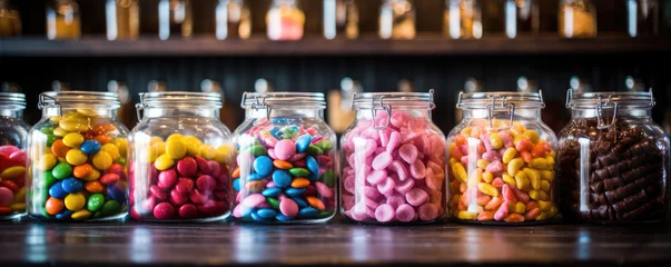 Foto op Plexiglas Jars filled with assorted multicolored candies. © Michal