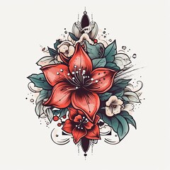 decorative hand painted blossom flower tattoo design
