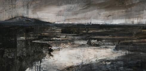 Fototapeta premium Abstract landscape. Versatile artistic image for creative design projects: posters, banners, cards, websites, prints and wallpapers. Acrylic and oil on board.
