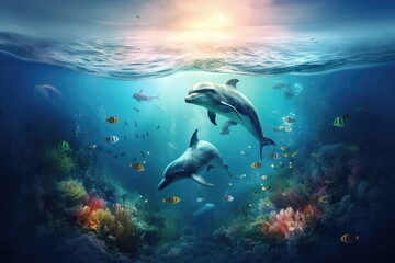 underwater sea world backdrop marine life fun