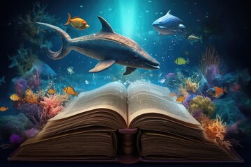 Obraz premium underwater magical book of miracles and wonders