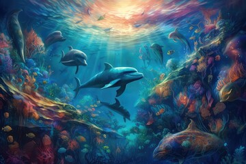 Fototapeta na wymiar beautiful underwater marine world backdrop for aquatic adventure