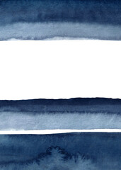 Blue watercolor stripes card. Hand-painted nautical  theme frame.  