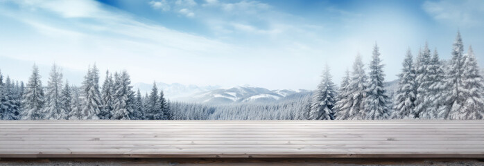 Winter background of snow and frost with free space from wooden window. Christmas, New year content