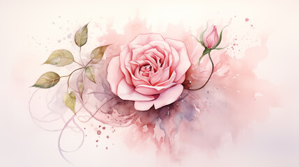 Light pink roses were drawn with watercolors.
