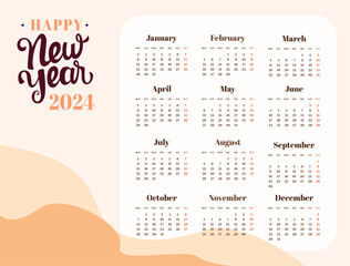 abstract calendar for 2024 template design, Simple planner design template, desk calendar 2024 year, wall calendar 2024 template, print media, advertisement