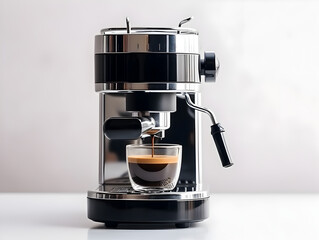A modern espresso machine brewing fresh coffee into clear cups, perfect for a coffee at home.