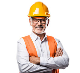 portrait of arms crossed male engineer showing pride in his profession or job isolated on a transparent background, a professional chief engineer, contractor, or architect photo PNG 