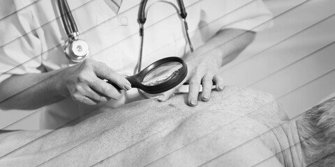 Dermatologist examining the skin of a patient, geometric pattern