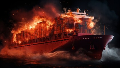 Inferno at sea massive cargo ship battles stormy night, highlighting safety importance