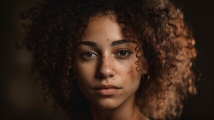 Fototapeta premium Portrait beautiful girl with curly hair. Beauty concept. Generative ai