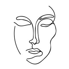 Vector isolated simple minimal graphic contour line drawing abstract girl face. Colorless coloring book with a one-line drawing of an abstract girl's face. Simple vector illustration