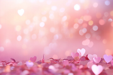Fototapeta premium pink heart shape confetti border with cute bokeh background for Valentine's Day