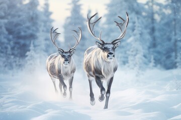 29_38. Reindeer with jingle bell collars prancing through a snowy meadow. --ar 3:2 --v 5.2 Job ID: d2982eb1-1417-48c8-b34c-8f2d1802f04e