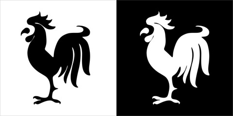 black and white rooster Animals logos collection. Animal logo set.