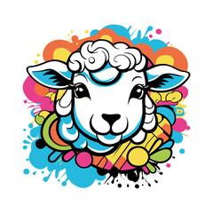 Obraz premium Lamb in graffiti style. Raster illustration. Design of cards, labels and other products.