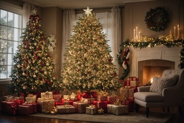 Fototapeta na wymiar christmas tree with fireplace