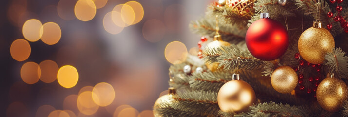 Fototapeta na wymiar Decorated Christmas tree on blurred background