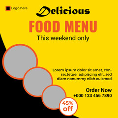Delicious burger and food menu social media promotion banner template