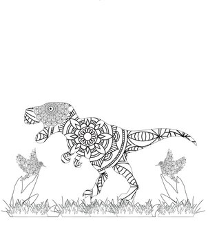 Dinosaur Mandala Coloring Pages. Zentangle style. Dinosaur black and white lines. Coloring book for adults vector illustration. Anti-stress coloring for adult. Zentangle style. Black and white lines.