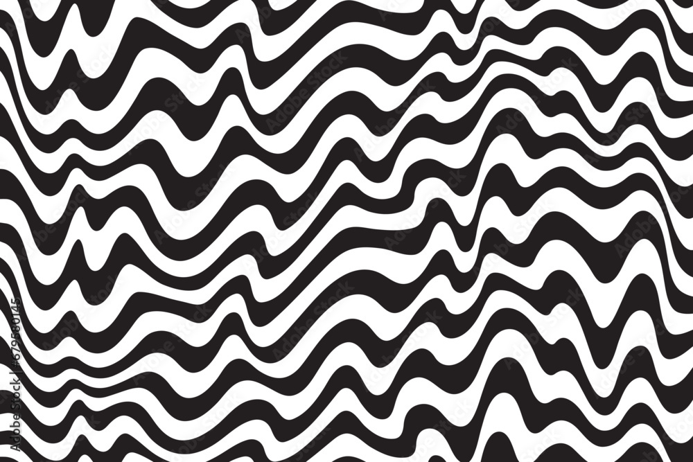 Poster Background with wavy lines. Twisted duo tone backgrounds. Abstract pattern from lines, halftone effect. Black and white texture. Minimalist design template for poster, banner, cover, postcard.	