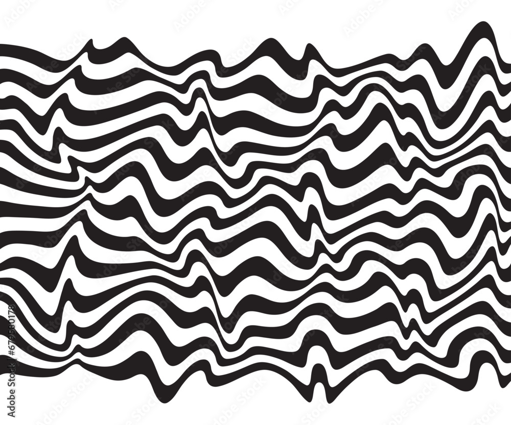 Poster Background with wavy lines. Twisted duo tone backgrounds. Abstract pattern from lines, halftone effect. Black and white texture. Minimalist design template for poster, banner, cover, postcard.	
