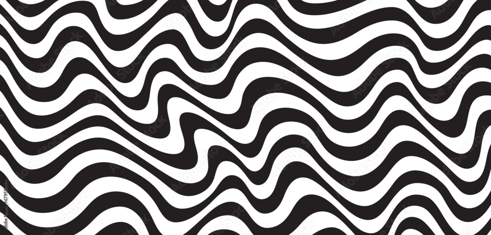 Poster Background with wavy lines. Twisted duo tone backgrounds. Abstract pattern from lines, halftone effect. Black and white texture. Minimalist design template for poster, banner, cover, postcard.	
