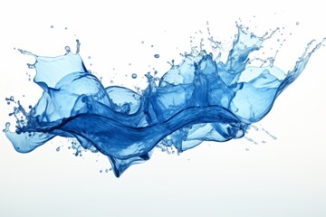 Blue water splash isolated on white background with clear edge lines and 100 fins in focus