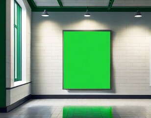 green screen billboard on wall in futuristic city space for text.