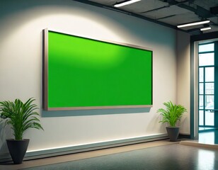 green screen billboard on wall in futuristic city space for text.