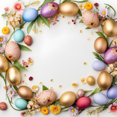 Fototapeta na wymiar Easter frame background with copy space, decorated with colorful easter eggs, perfect for writing custom messages