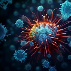 AI generated illustration of a closeup of a virus being under a microscope