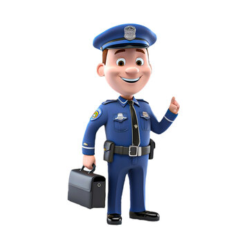a 3d young police with bag isolated on isolated transparent background png. Generated with Ai