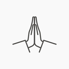 Hands folded in prayer line icon vector isolated