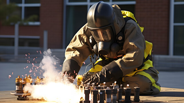 Bomb disposal expert defusing explosive
