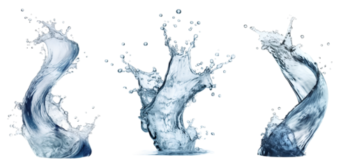 Blue water Spiral liquid splash swirl wave on transparent background cutout, PNG file. Many assorted different design. Mockup template for artwork graphic design	
