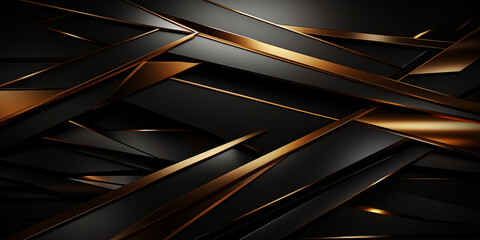 Geometrische Elemente als Hintergrundmotiv in Gold und schwarz für Webdesign im Querformat für Banner, ai generativ