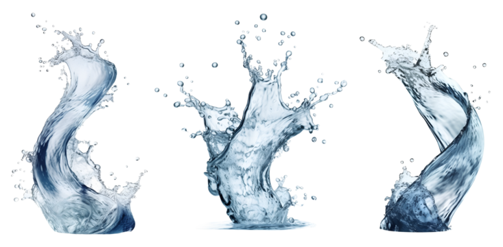 Blue water Spiral liquid splash swirl wave on transparent background cutout, PNG file. Many assorted different design. Mockup template for artwork graphic design	
