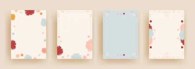 Foto op Canvas artistic universal template with colorful flowers and border design in set © Resa