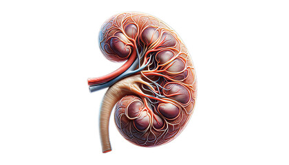 Exploring Renal Anatomy: A Detailed 3D Model of the Kidney, Unveiling the Intricate Nephron Structure, Filtration Process, and Renal Function - obrazy, fototapety, plakaty