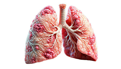 Exploring Lung Cancer: A Detailed 3D Model Depicting Carcinoma in the Pulmonary Tissues, Offering Insights into Diagnosis - obrazy, fototapety, plakaty