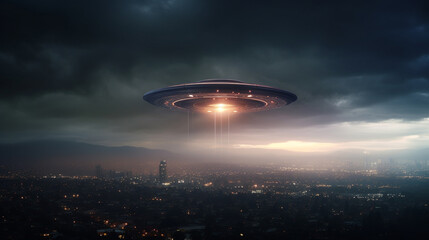 A flying saucer above a city