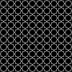 Islamic geometric seamless pattern with editable stroke. Oriental ornament with star and cross elements on white background. Repeating arabesque simple frame vector illustration