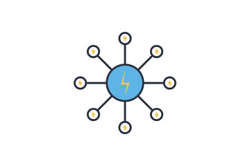 smart grid icon. Grid with interconnected energy sources. icon related to industry, technology. flat line icon style. simple vector design editable