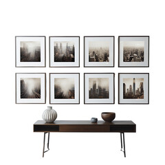 Striking Big City Photographs Framed in Wood Isolated on Transparent or White Background, PNG