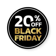 20% off. Black Friday sale sicker, label or badge. Circle discount banner design. 20 percent price off. Vector illustration.